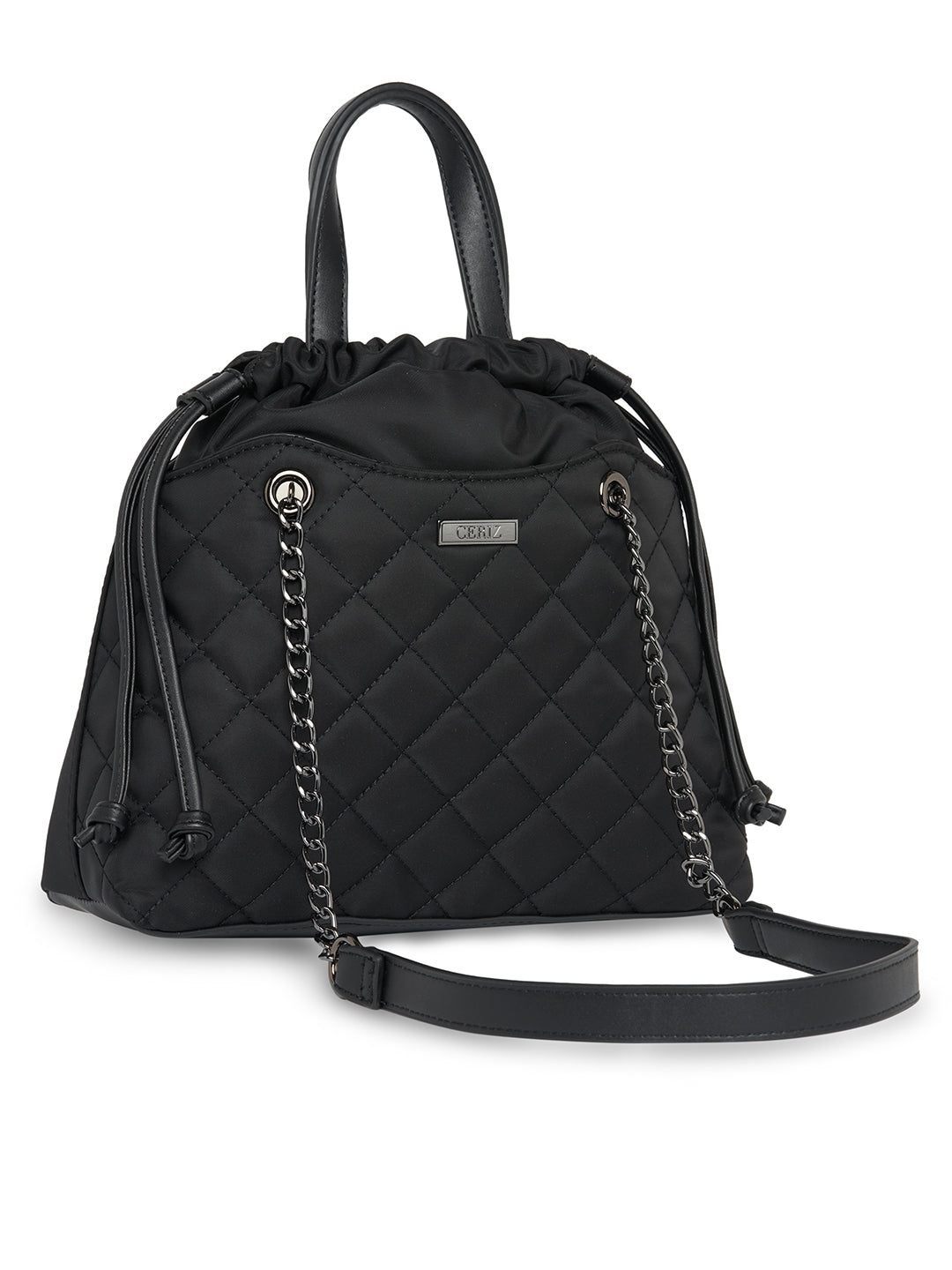 Women Black Checked Sling Bag