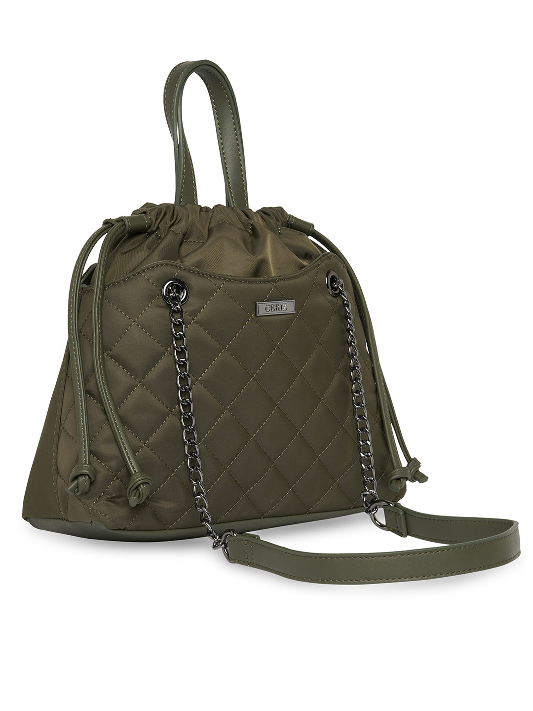 Women Olive Checked Sling Bag