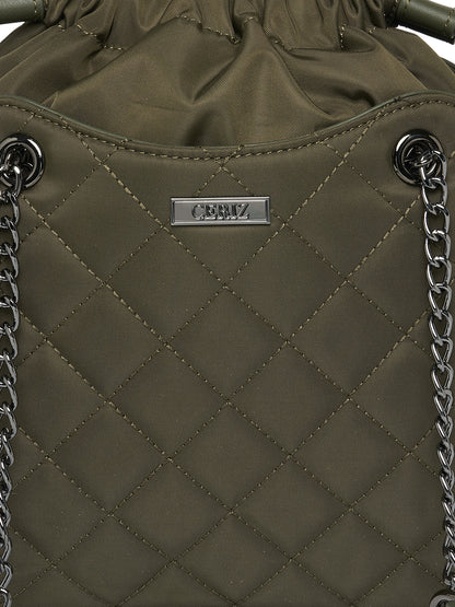 Women Olive Checked Sling Bag