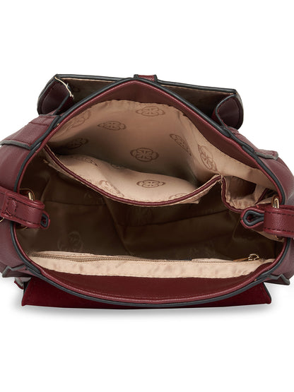 Women Burgundy Solid Sling Bag