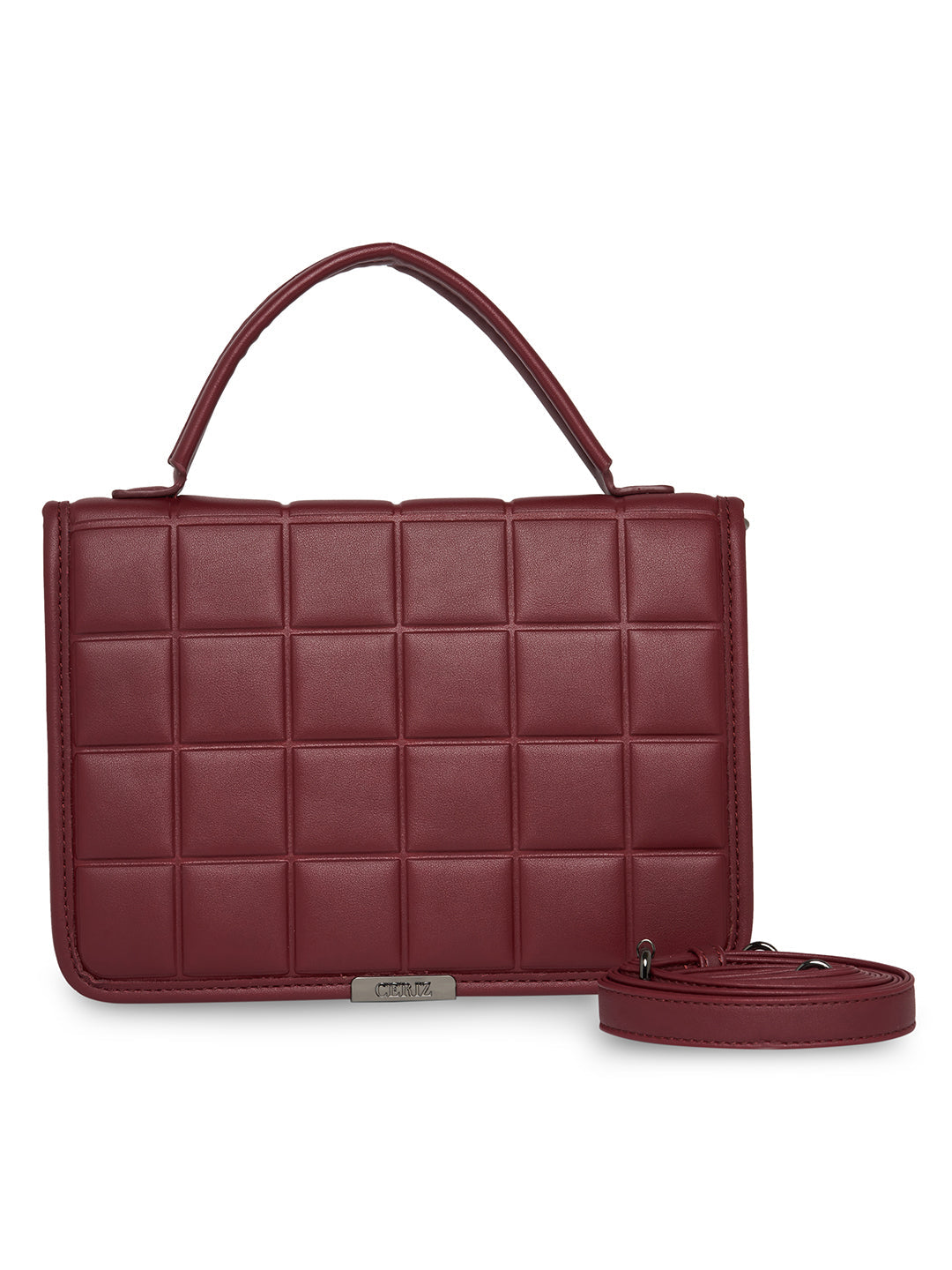 Women Burgundy Checked Sling Bag