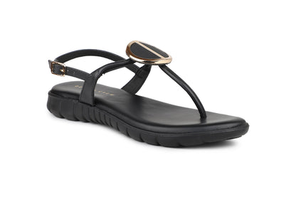 Footwear, Women Footwear, Black T-Strap Flats