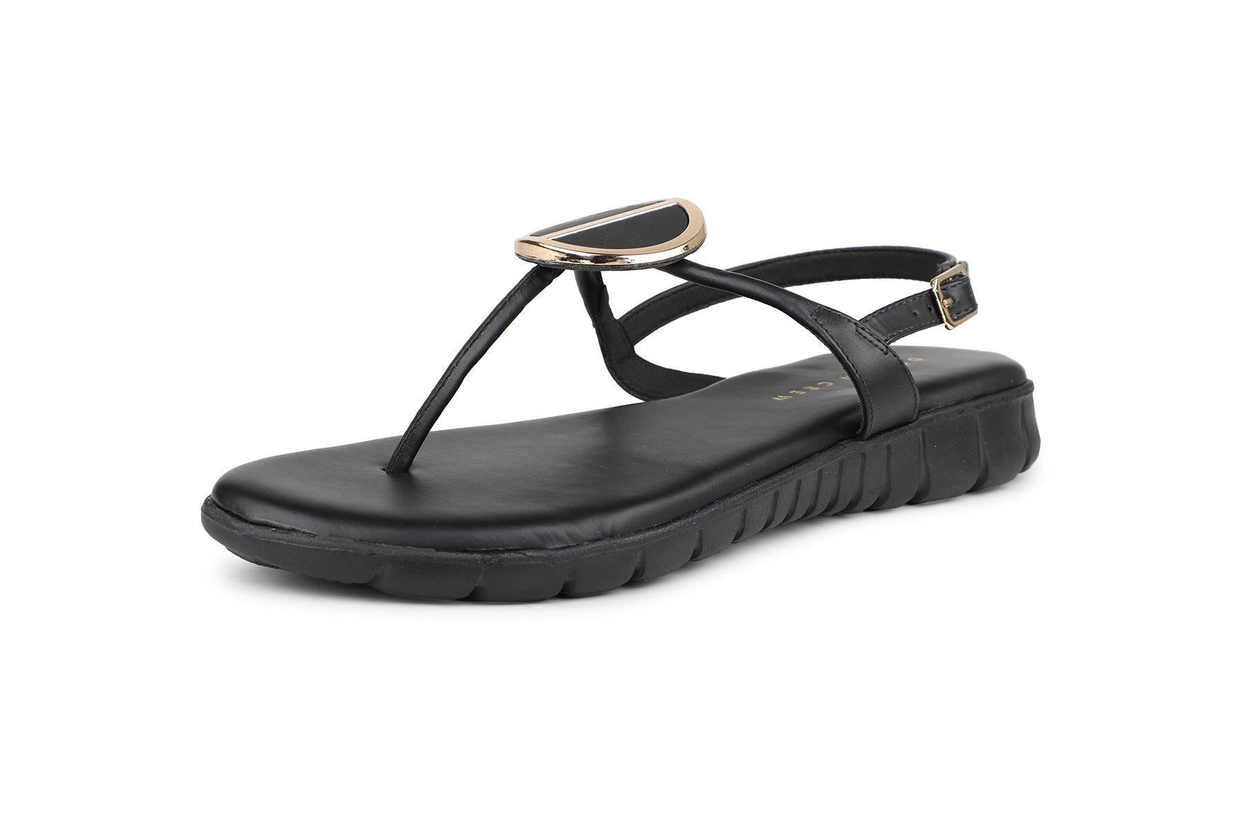 Footwear, Women Footwear, Black T-Strap Flats