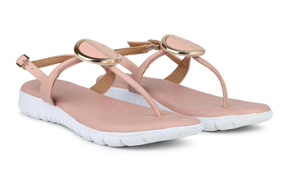 Footwear, Women Footwear, Pink T-Strap Flats