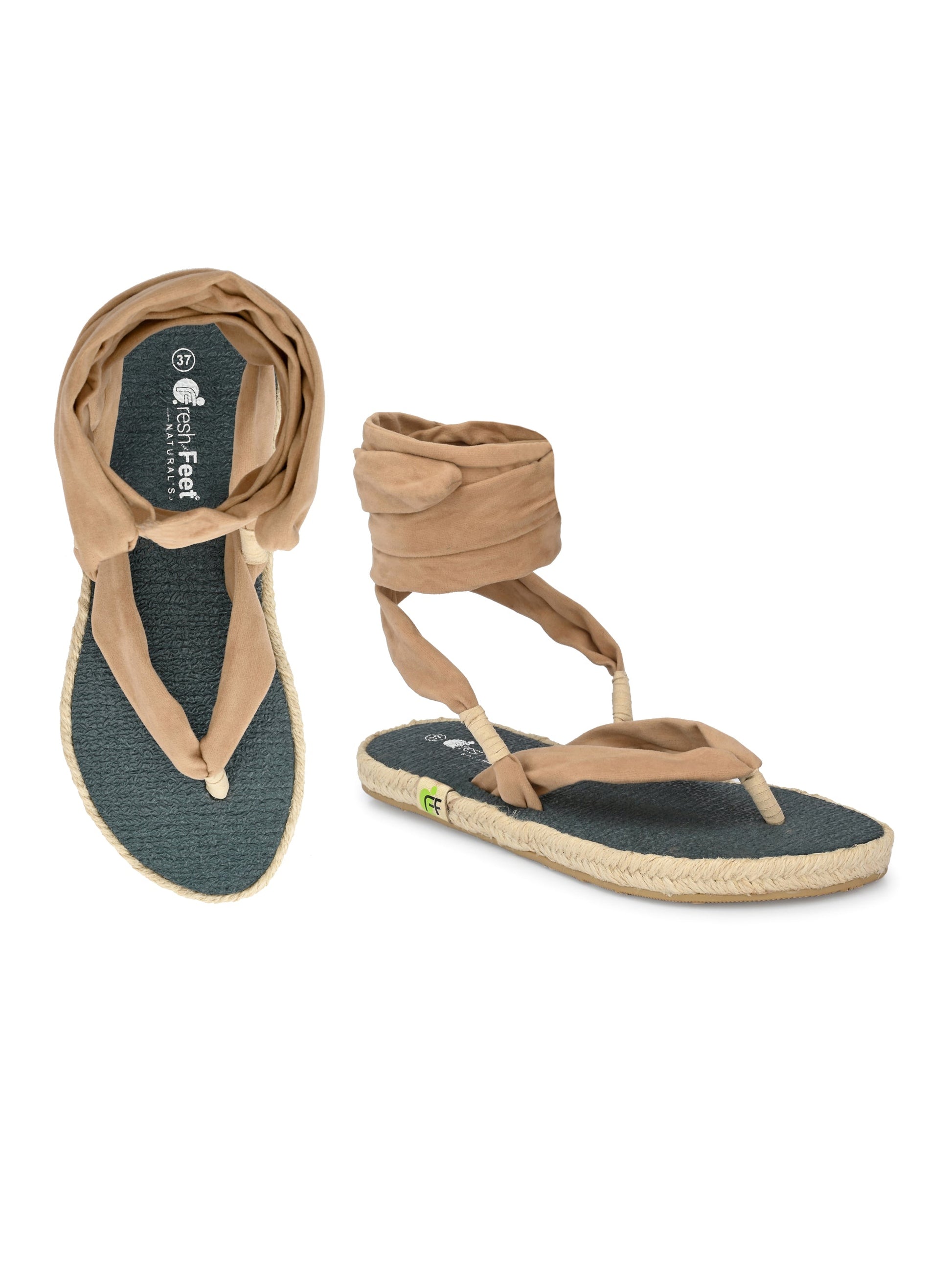 Footwear, Women Footwear, Beige T-Strap Flats