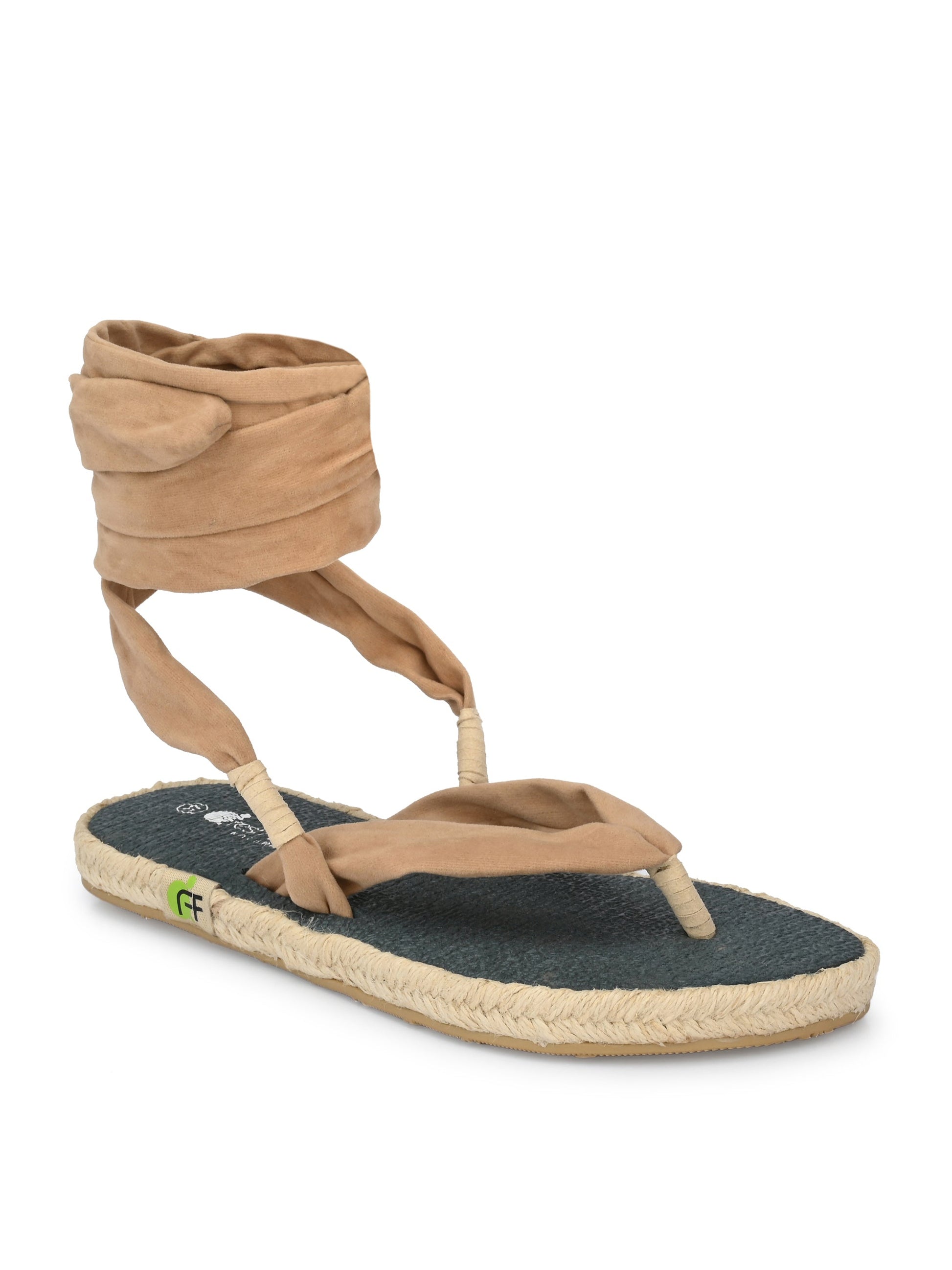 Footwear, Women Footwear, Beige T-Strap Flats