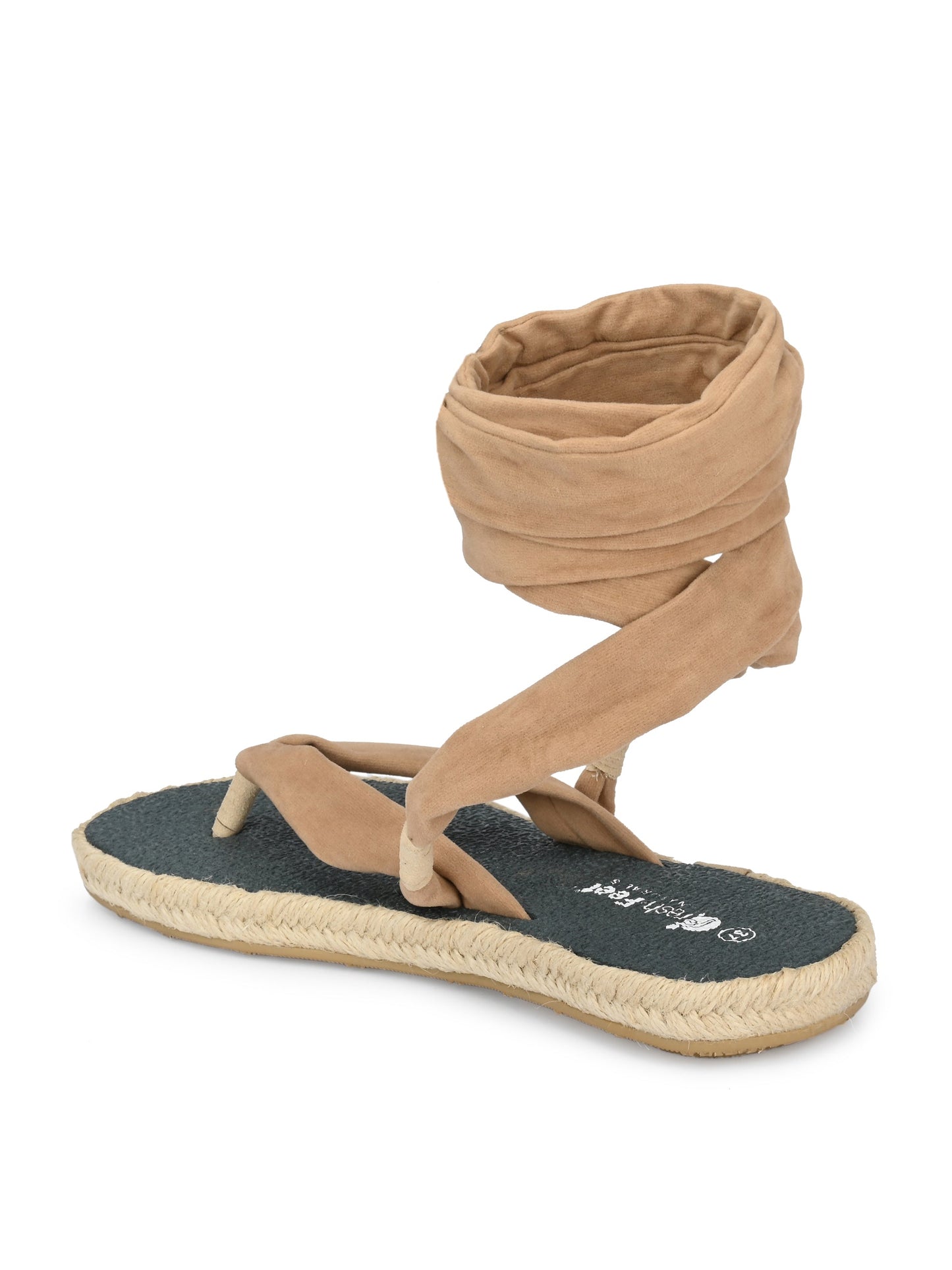 Footwear, Women Footwear, Beige T-Strap Flats