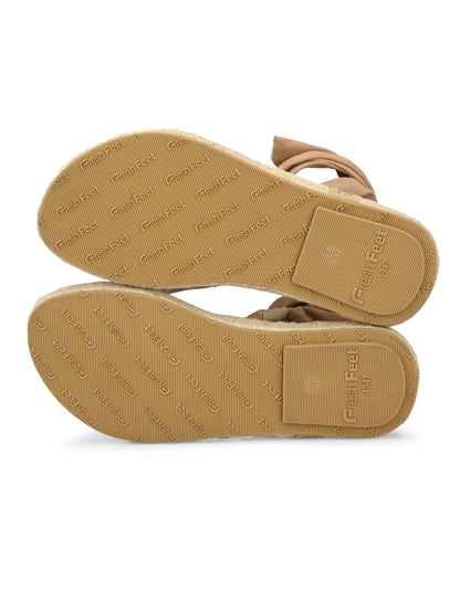 Footwear, Women Footwear, Beige T-Strap Flats