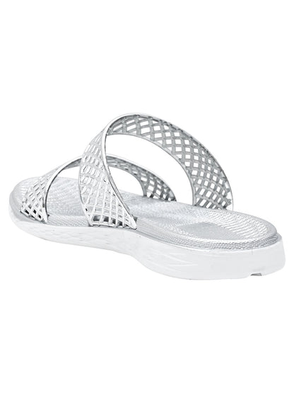 Footwear, Women Footwear, Silver Open Toe Flats