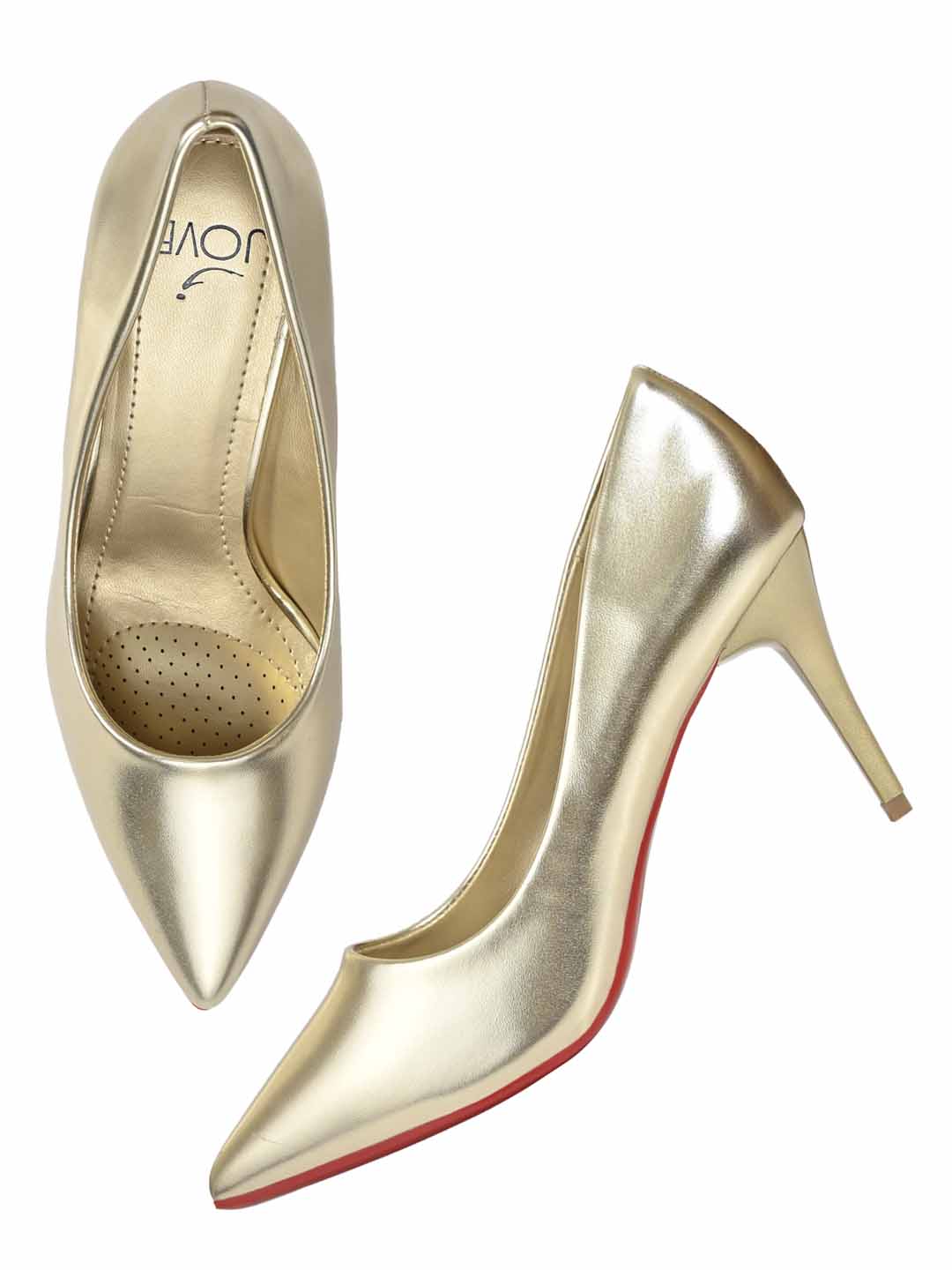 Women GOLD SOLID Heel Pumps