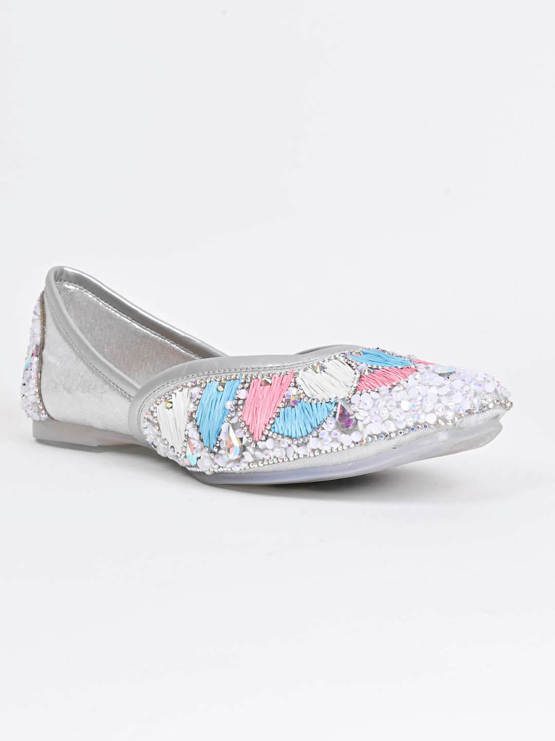 Women, Women Footwear, Silver Mojaris