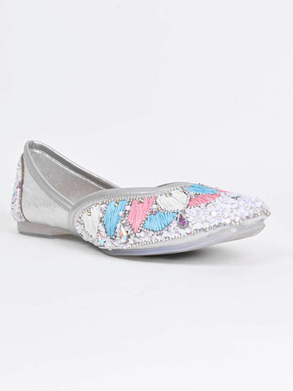 Women, Women Footwear, Silver Mojaris