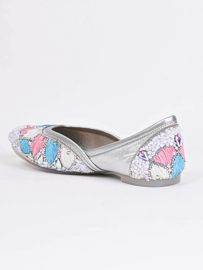 Women, Women Footwear, Silver Mojaris