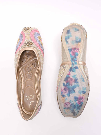 Women, Women Footwear, Golden Mojaris