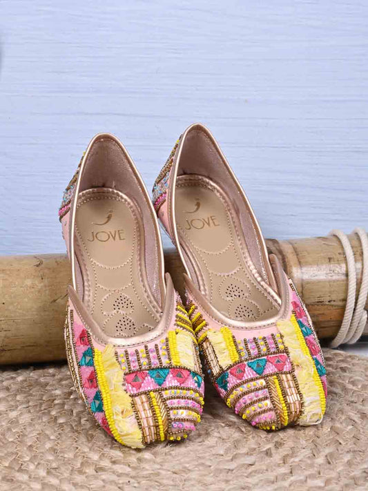 Women, Women Footwear, Pink Mojaris