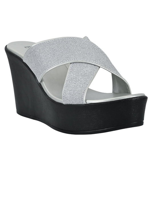 Footwear, Women Footwear, Silver Wedges