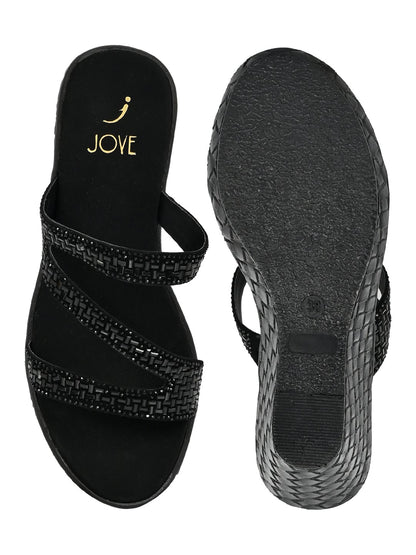 Footwear, Women Footwear, Black Wedges