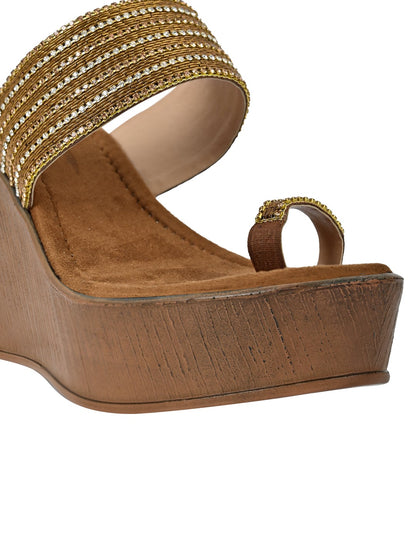 Summer Collection- Women Bronze Embellished Wedges