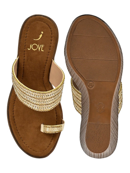 Footwear, Women Footwear, Golden Wedges