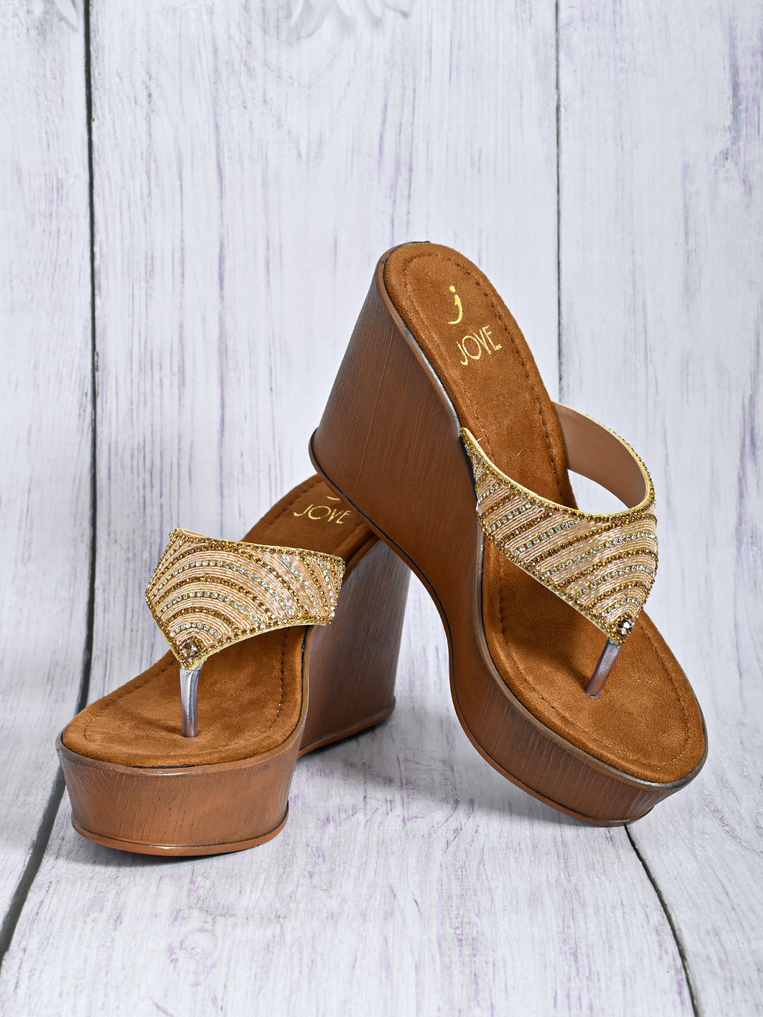 Footwear, Women Footwear, Golden Wedges