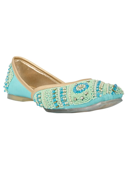 Footwear, Women Footwear, Green Mojaris