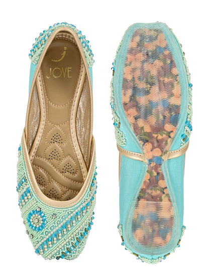 Footwear, Women Footwear, Green Mojaris