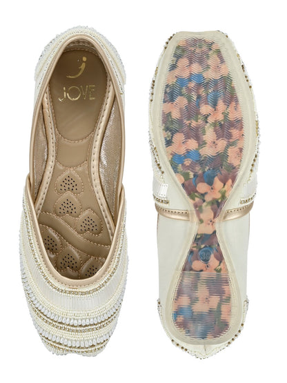 Footwear, Women Footwear, Cream Mojaris