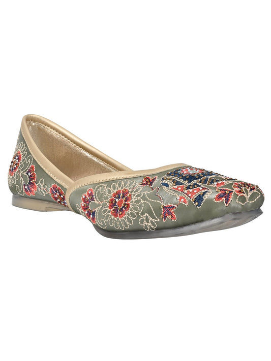 Footwear, Women Footwear, Green Mojaris