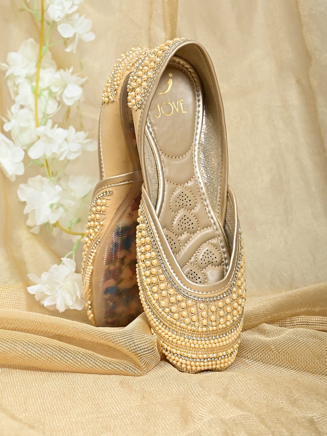 Footwear, Women Footwear, Golden Mojaris