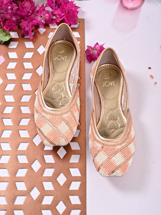 Footwear, Women Footwear, Peach Mojaris