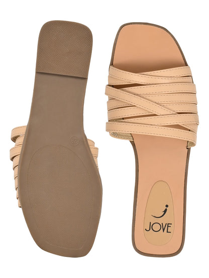 Footwear, Women Footwear, Beige Open Toe Flats