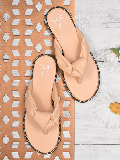 Footwear, Women Footwear, Nude T-Strap Flats