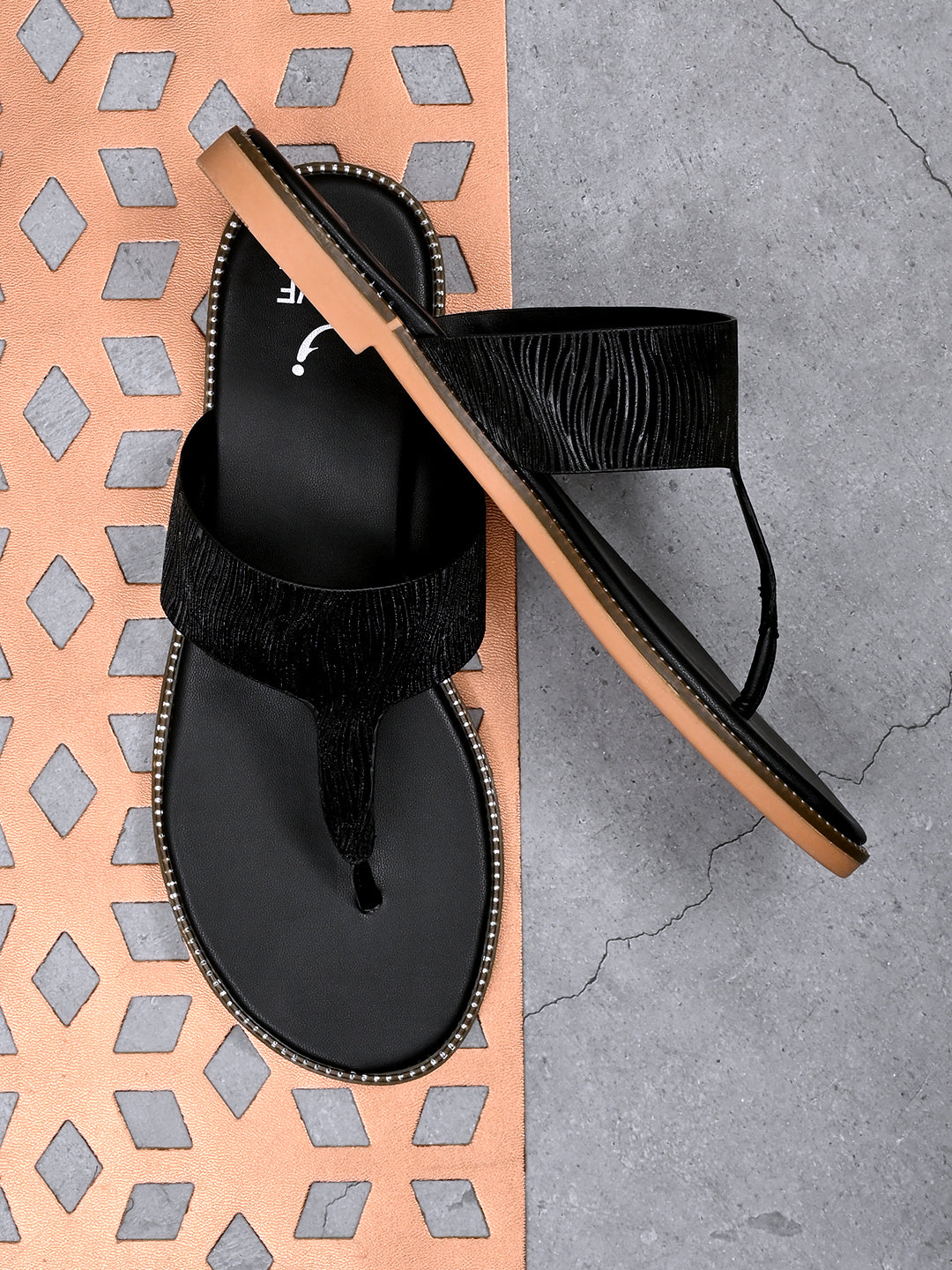 Footwear, Women Footwear, Black T-Strap Flats