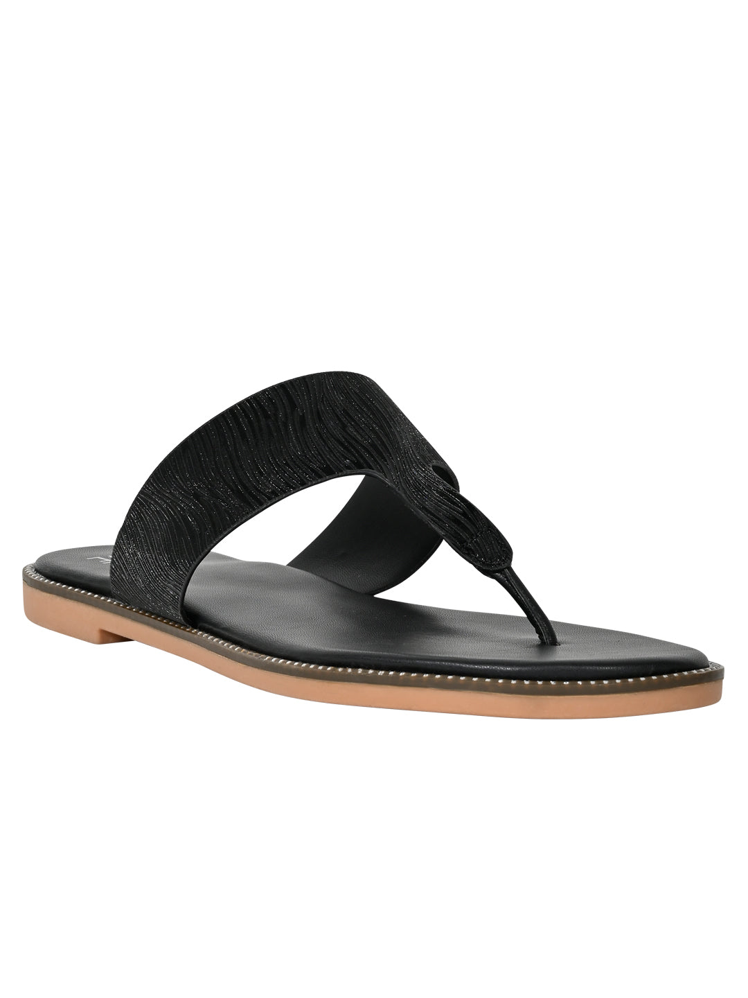 Footwear, Women Footwear, Black T-Strap Flats