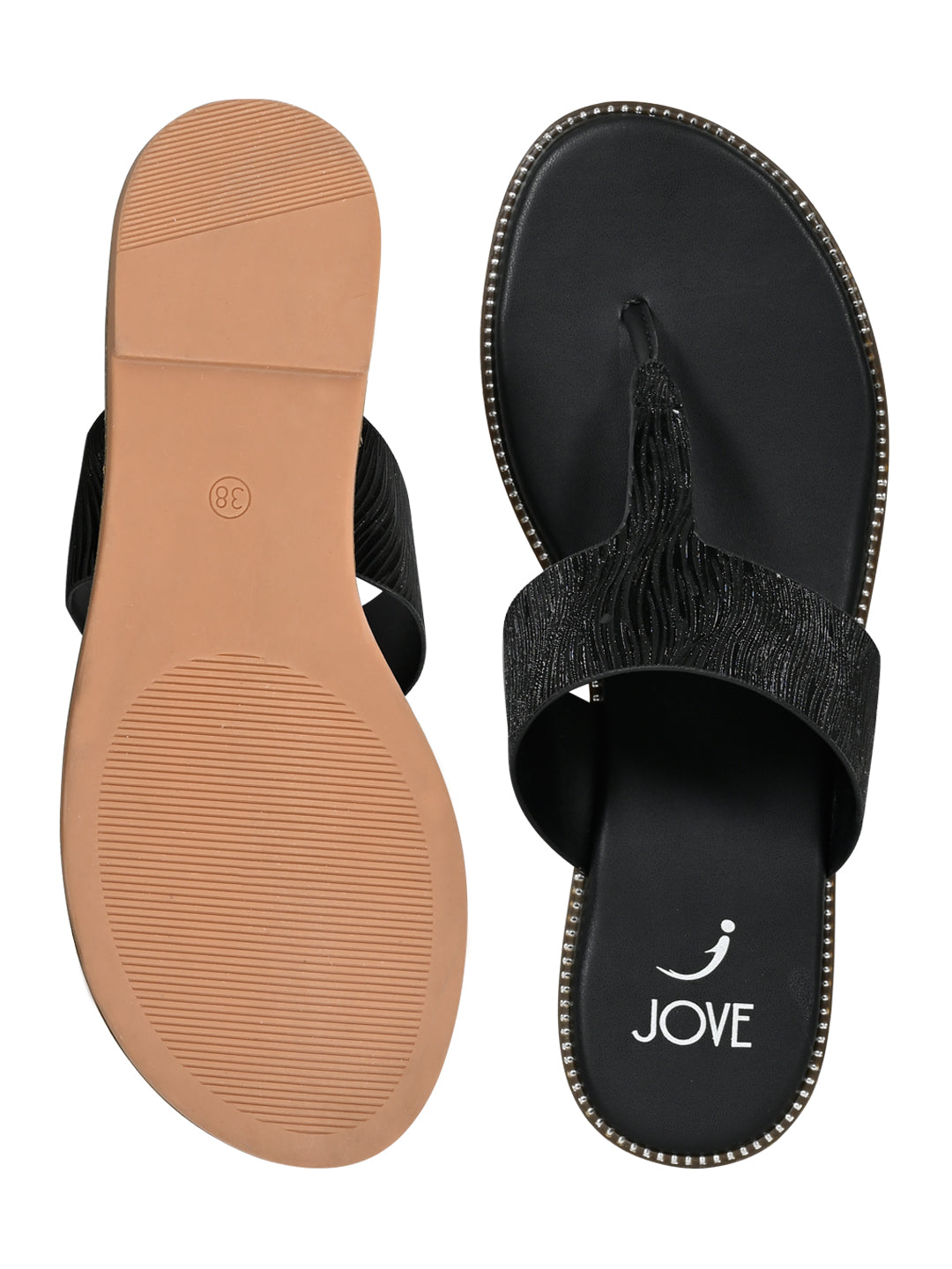 Footwear, Women Footwear, Black T-Strap Flats