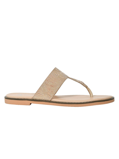 Footwear, Women Footwear, Golden T-Strap Flats