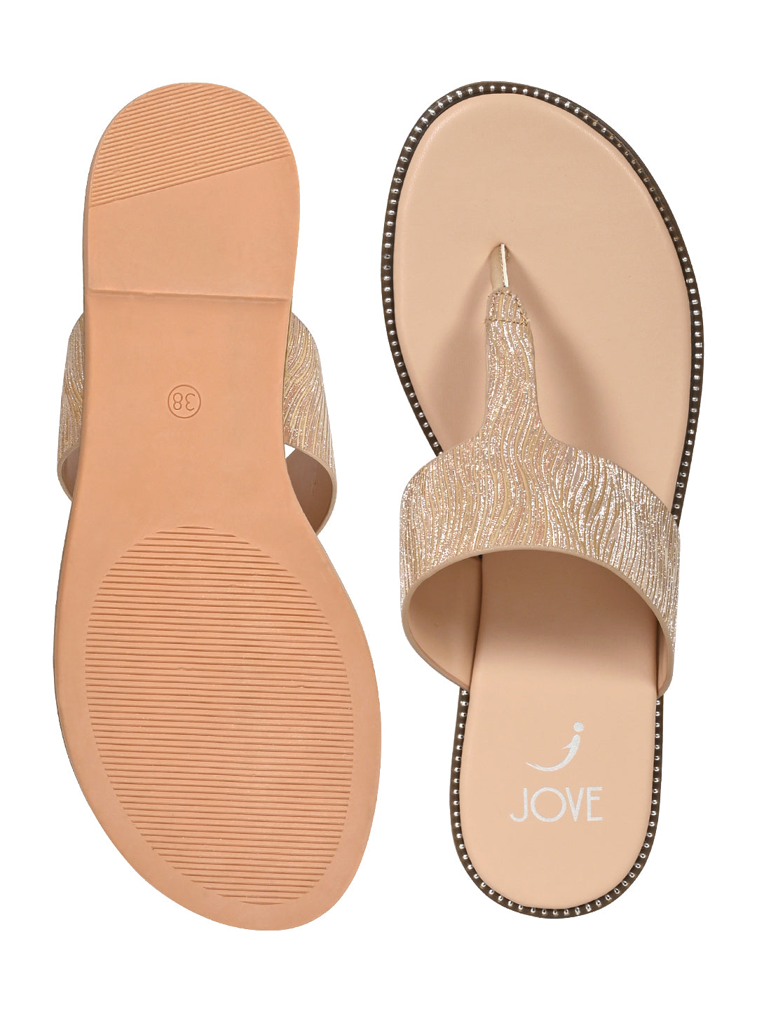 Footwear, Women Footwear, Golden T-Strap Flats