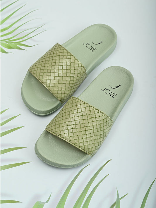 Footwear, Women Footwear, Green Slides