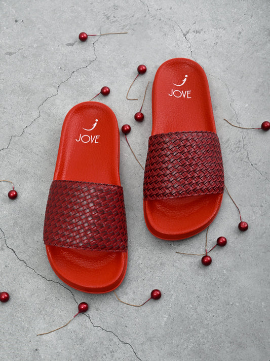 Footwear, Women Footwear, Red Slides