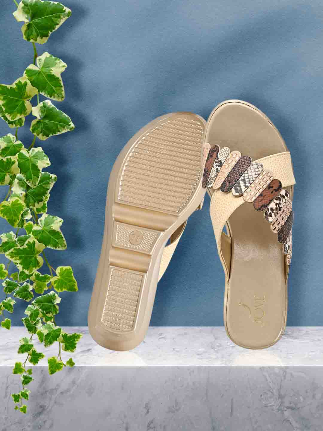 Footwear, Women Footwear, Golden Wedges