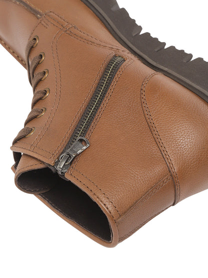 Men Camel Solid Mid-Top Boots