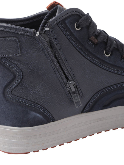 Men Navy Blue Solid Mid-Top Sneakers